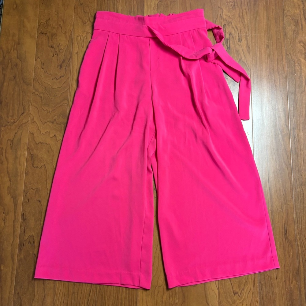 Zara Trafaluc Hot Pink Wide Leg Culotte Pants Tie Waist Barbiecore Size Large